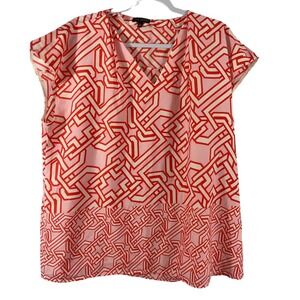 The Limited XL Orange Blouse Women Top Shirt Geometric Pattern Lined Modern